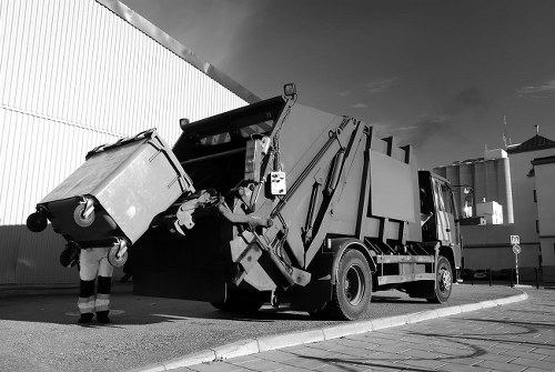 Waste collection trucks in South West London neighborhood